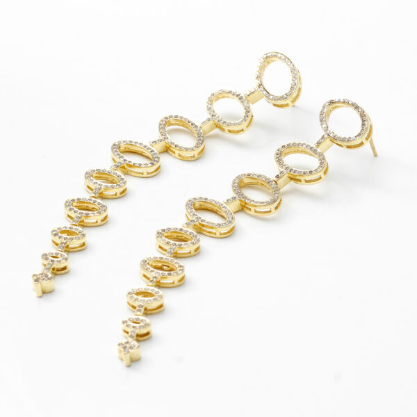 14K Gold Diamond Pave Long Earrings