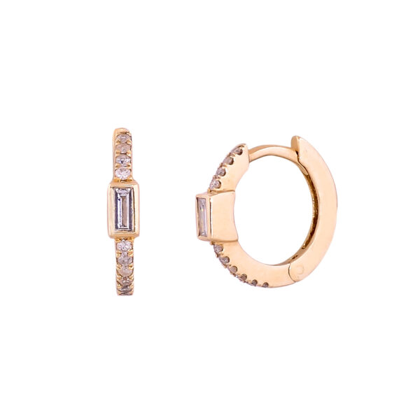 14k Gold Baguette Hoop Earrings