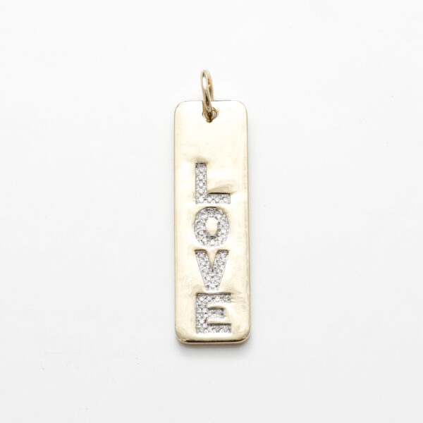 14K Gold Dog Tag Love Pendant