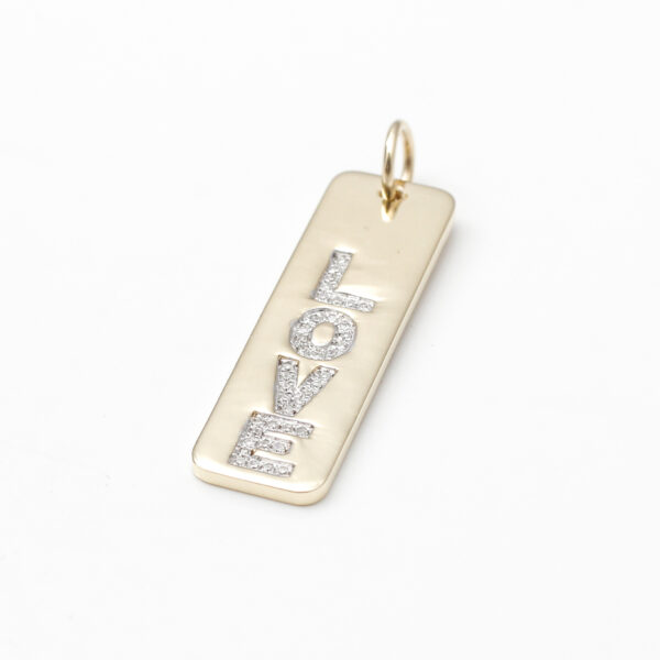 14K Gold Dog Tag Love Pendant