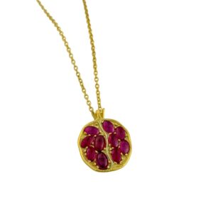 Sterling Silver Gold-Plated Ruby Cluster Pendant Necklace Round Statement Charm Necklace