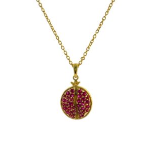 Sterling Silver Gold-Plated Pomegranate Ruby Pendant Necklace Symbolic Statement Charm